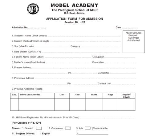 Application for Admissions to Senior High School.